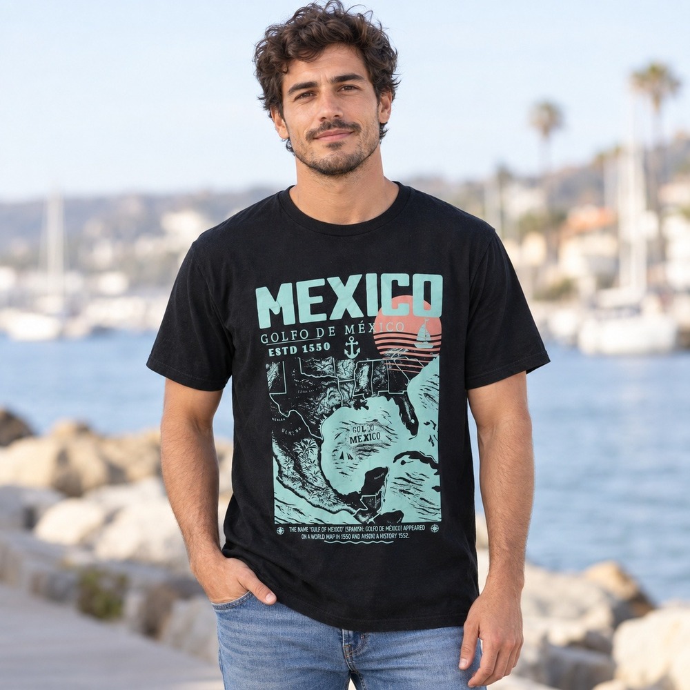 Gildan Mexico Golfo De Mexico Graphic T-Shirt Mens Black Short Sleeve Tee L